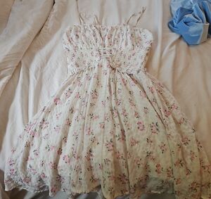 Girls' Cream Floral Sundress with Pink Rose Print